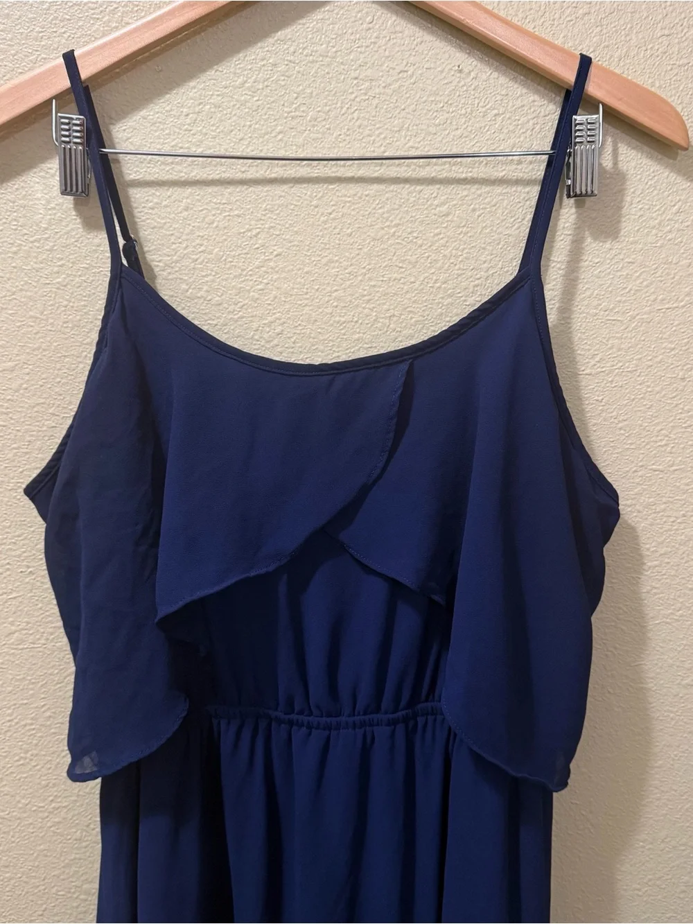 Women’s XL Xhilaration Navy Blue Spaghetti Strap Chiffon Ruffle Long Maxi Dress